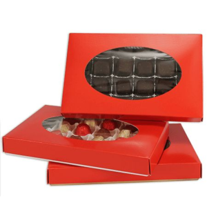 Red 1 lb Rectangular 1 Layer Cover with Window ~ 25 Count