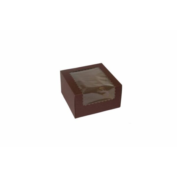 Cocoa Brown Kraft Box w/Window~7x7x4 ~ 4 Cupcakes