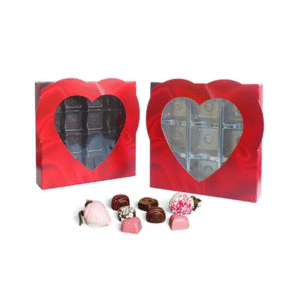 8 oz 1 piece Red Satin Box with Heart Window ~ 25 Count