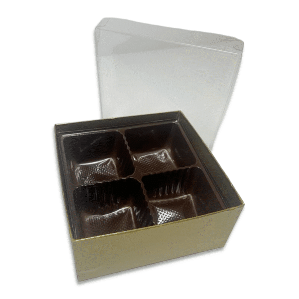 Gold Box with Brown 4 Cavity Tray & Clear Lid - Image 2