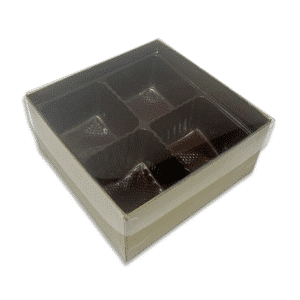 Gold Box with Brown 4 Cavity Tray & Clear Lid