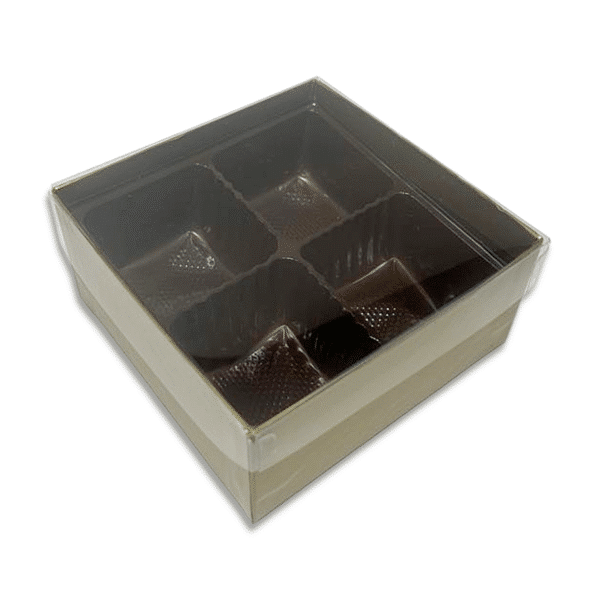 Gold Box with Brown 4 Cavity Tray & Clear Lid