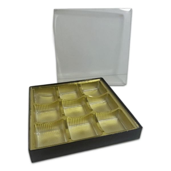 Brown Box with Gold 9 Cavity Tray & Clear Lid - Image 2