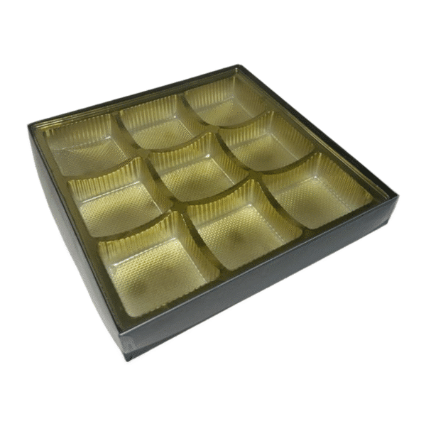 Brown Box with Gold 9 Cavity Tray & Clear Lid